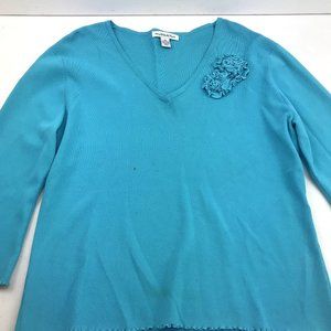Preston & York Womens Blue V-neck Cropped 3/4 Sleeve Shirt Top XL